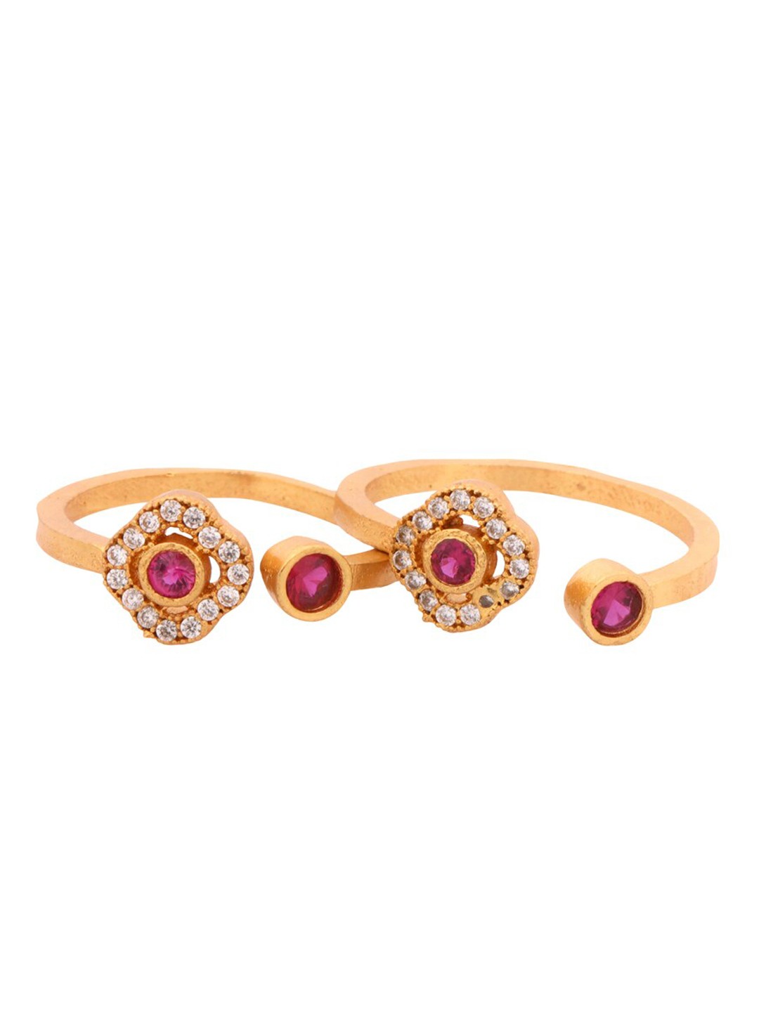 

Shoshaa Set Of 2 Gold-Plated Pink & White Stone-Studded Handcrafted Toe Rings