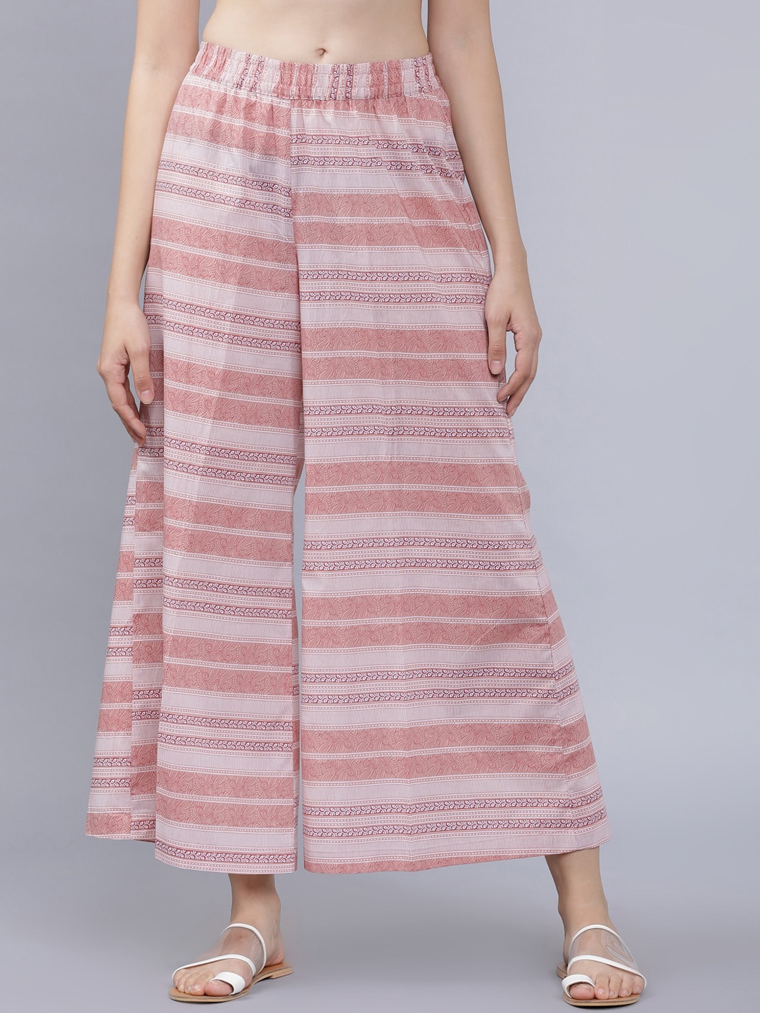 

Vishudh Women Pink Striped Flared Palazzos