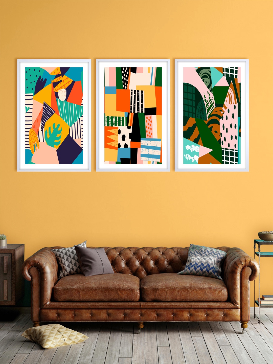 

999Store Set Of 3 Multicoloured Abstract Printed Wall Art, Multi