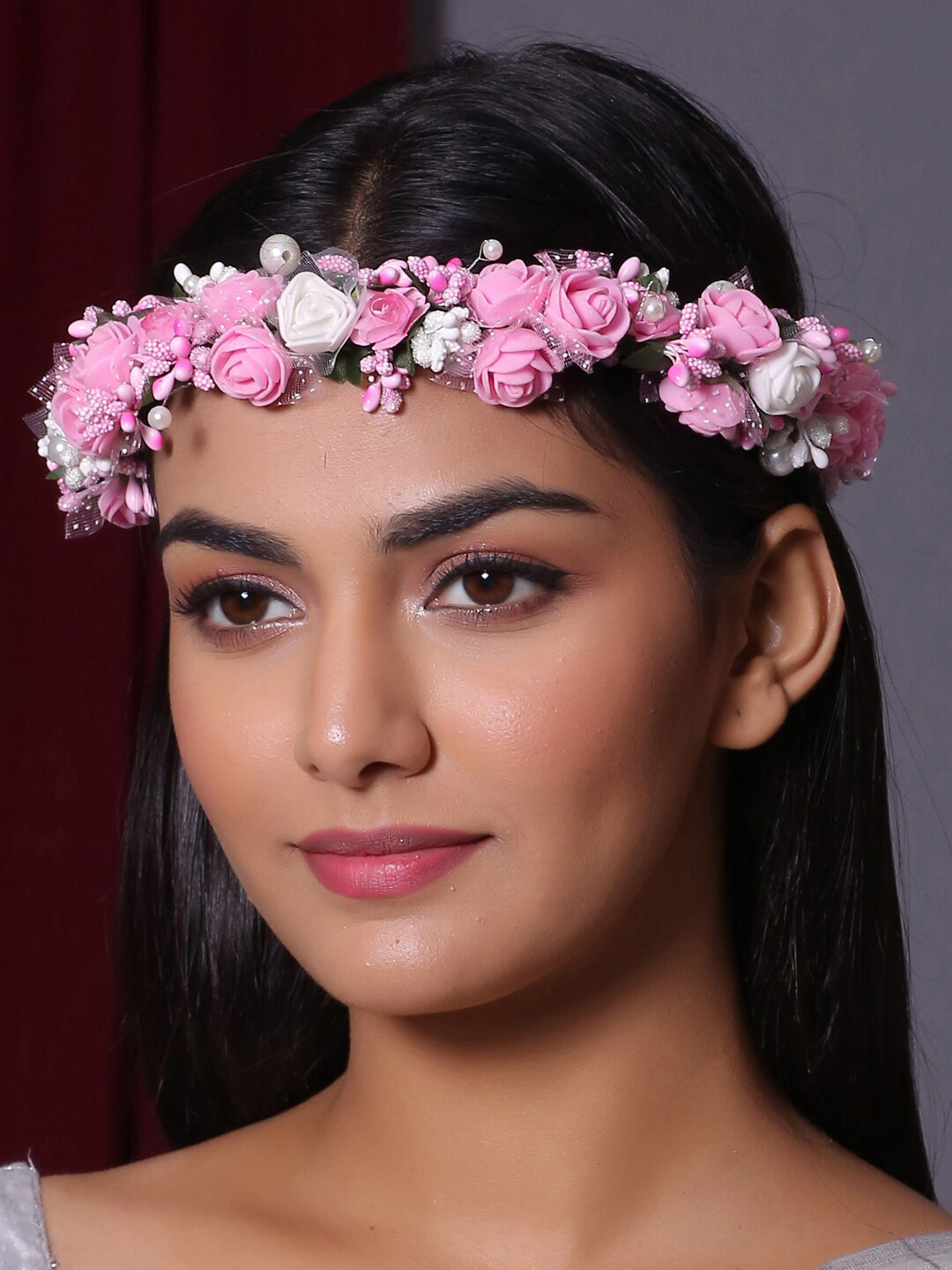 

Shoshaa Pink & Off-White Floral Tiara