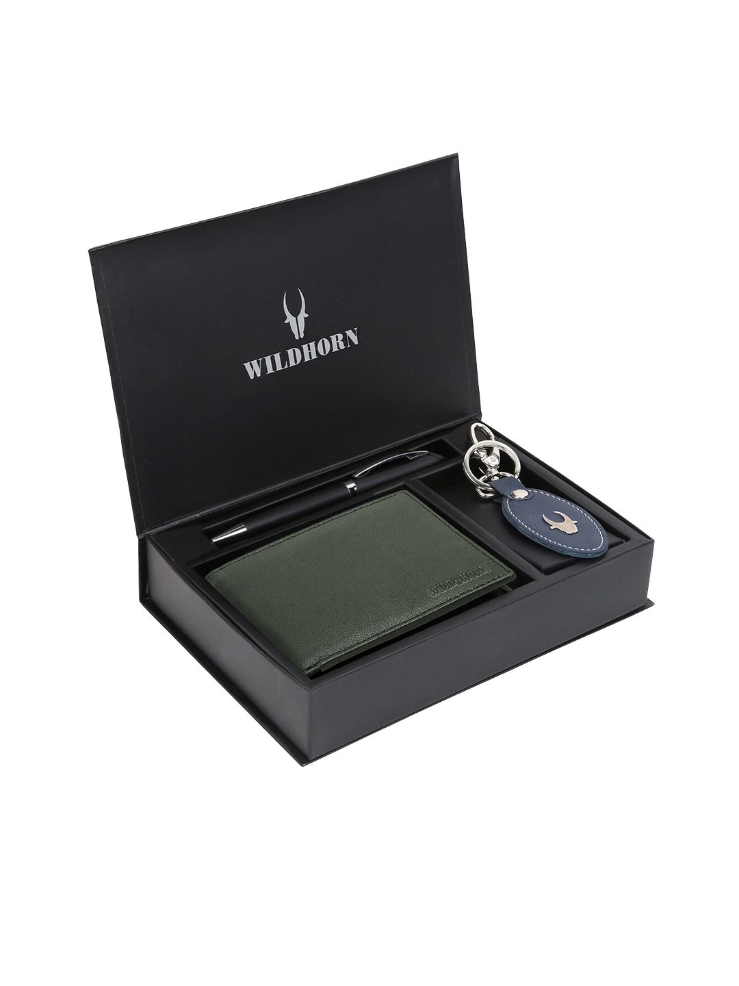 

WildHorn Men Green & Blue RFID Protected Genuine Leather Accessory Gift Set