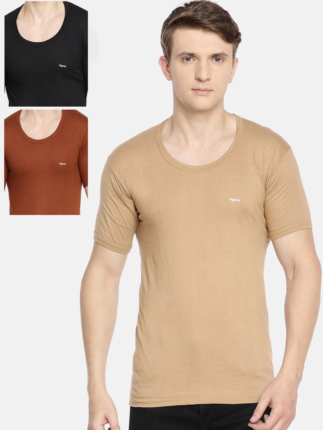 

Dollar Bigboss Men's Solid Pack of 3 Combed Cotton Shrinkless Vest MDVE-02-COLOUR-PO3-C1, Assorted