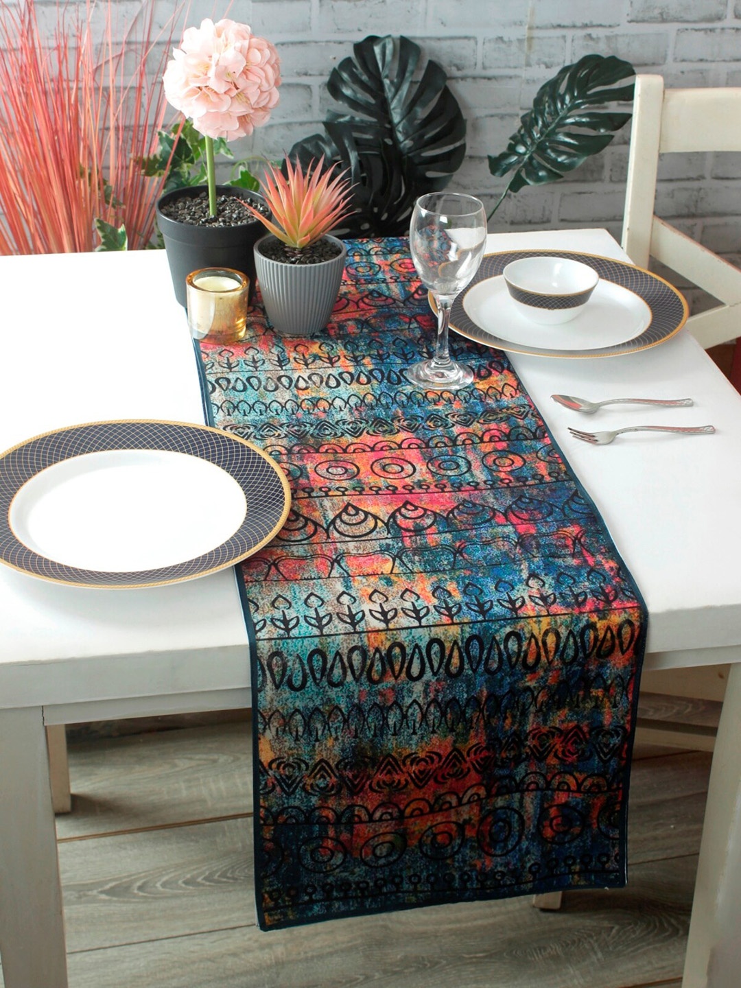 

ROMEE Blue & Pink Ethnic Motifs Printed Table Runner
