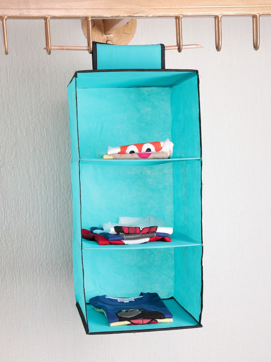 

My Gift Booth Set Of 2 Turquoise Blue Solid Hanging Foldable Wardrobe Organisers