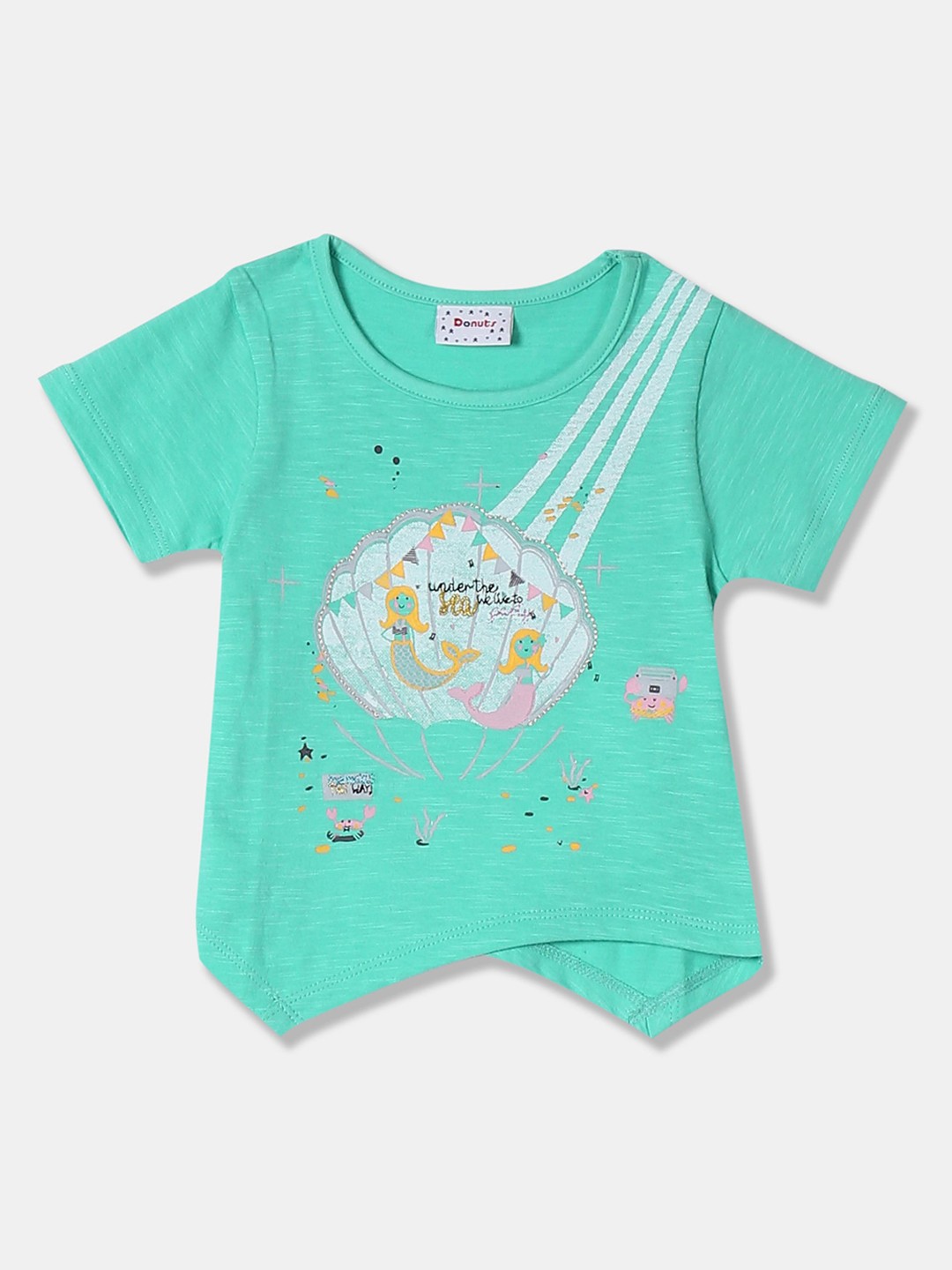 

Donuts Girls Green Printed Round Neck Pure Cotton T-shirt