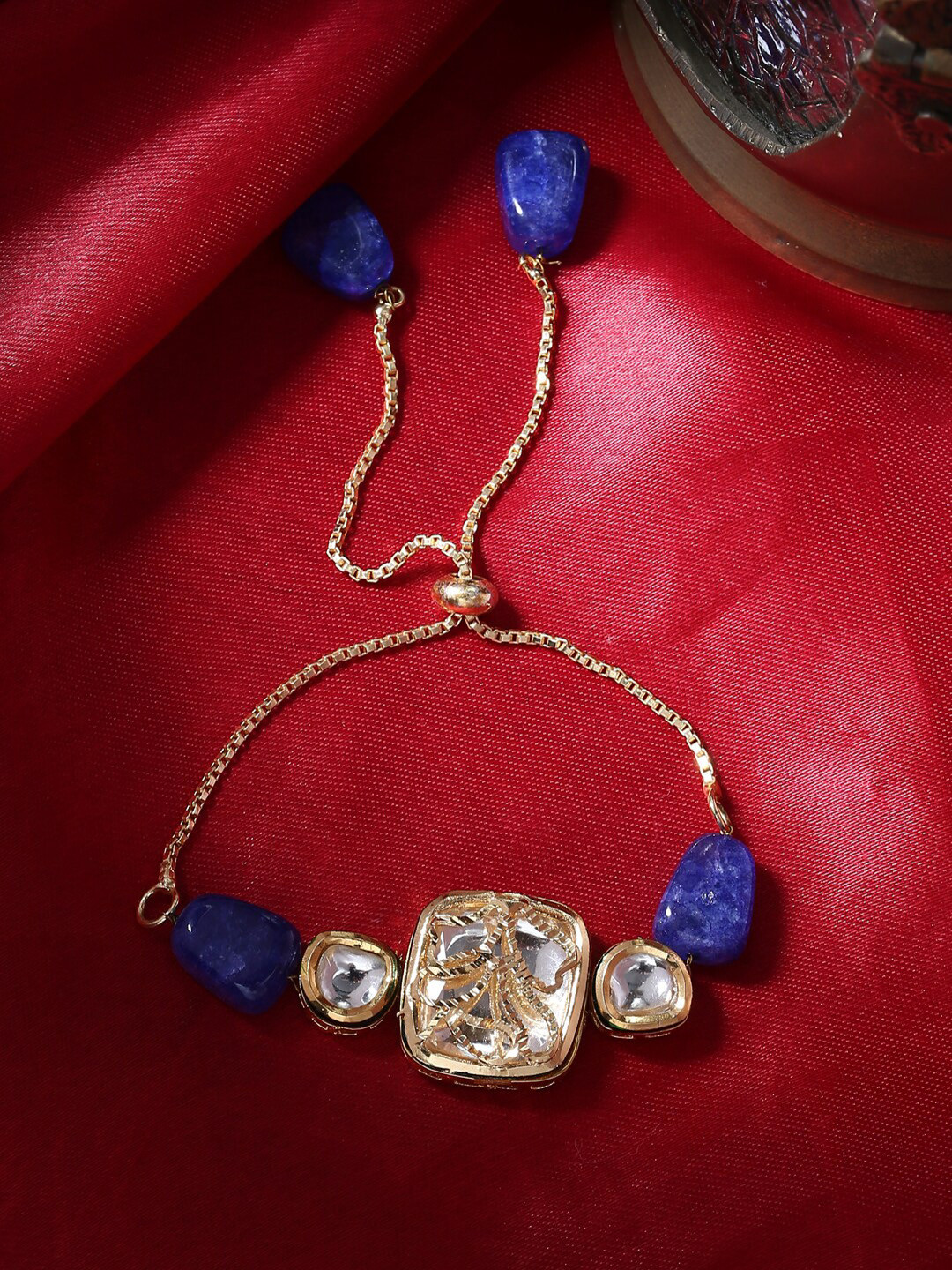 

Shoshaa Gold-Plated & Blue Kundan Studded Handcrafted Wraparound Bracelet