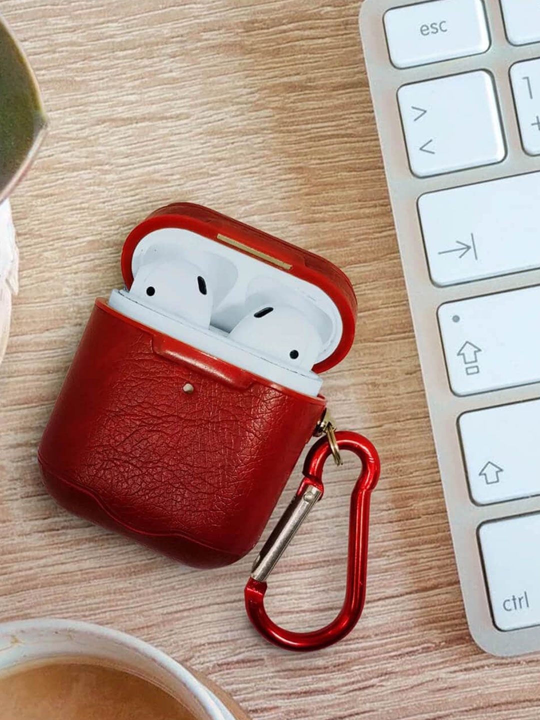 

macmerise Red Textured Airpods Leather Case