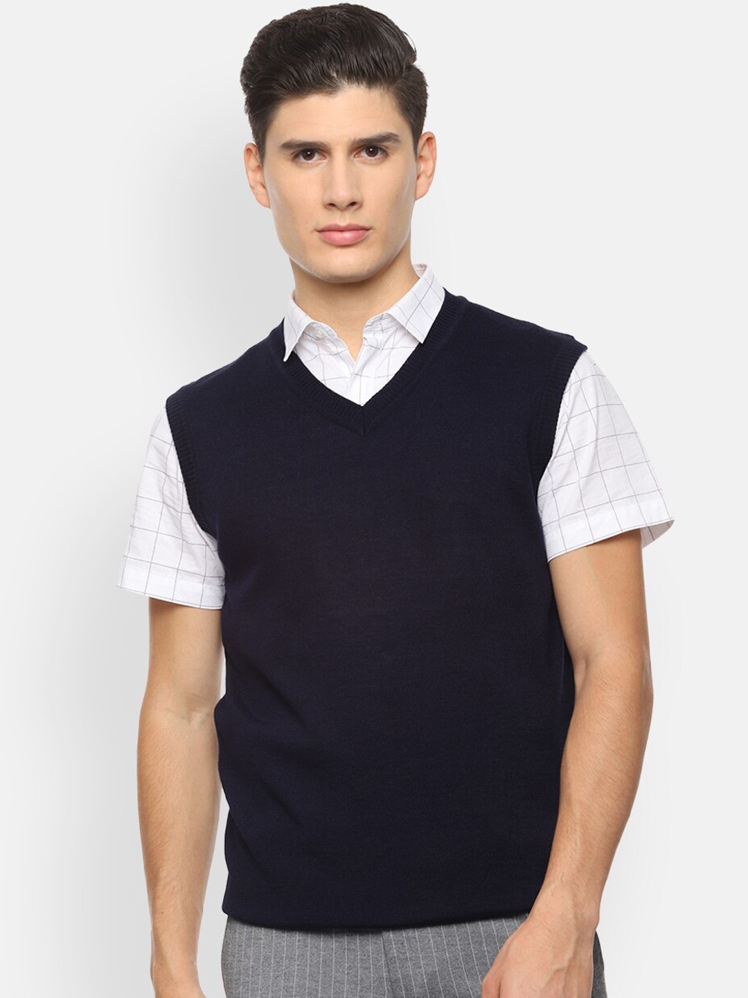 

Van Heusen Men Navy Blue Solid Acrylic Sweater Vest