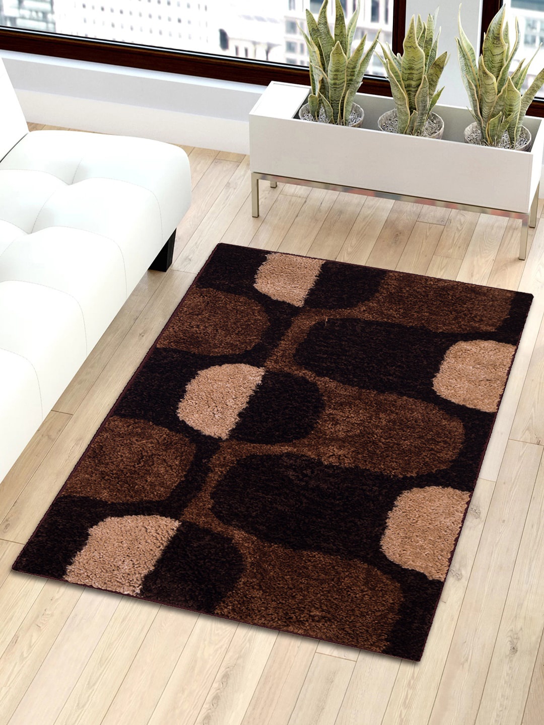 

Story@home Brown & Beige Geometric Shaggy Anti-Skid Fur Carpet