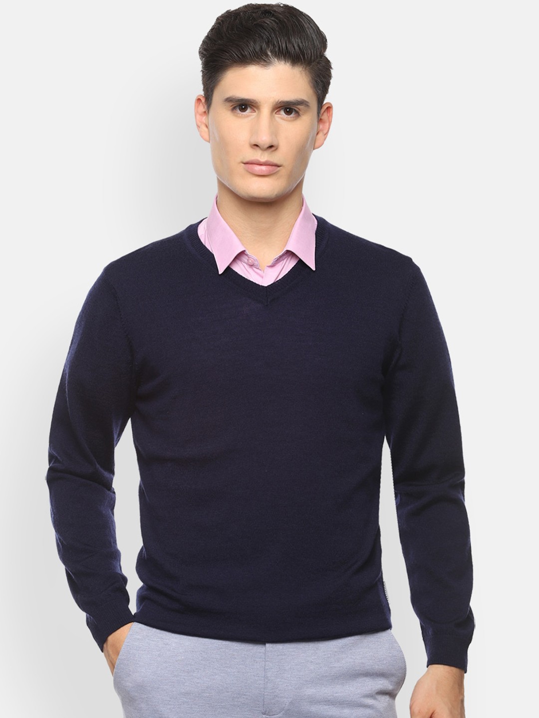 

Van Heusen Men Navy Blue Solid Pullover Sweater