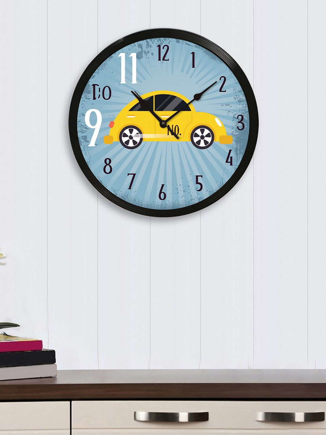 eCraftIndia Black Round Printed 31 cm Analogue Wall Clock, Blue