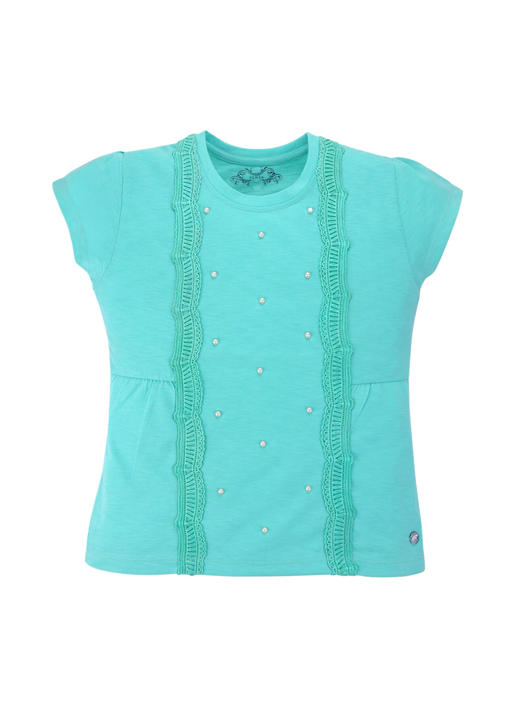 

FEMEA Girls Green Embellished Pure Cotton Top
