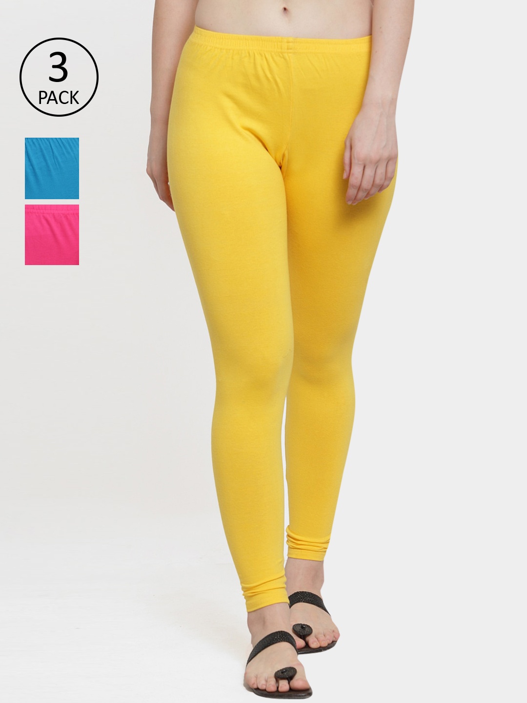 

GRACIT Women Pack Of 3 Solid Leggings, Yellow