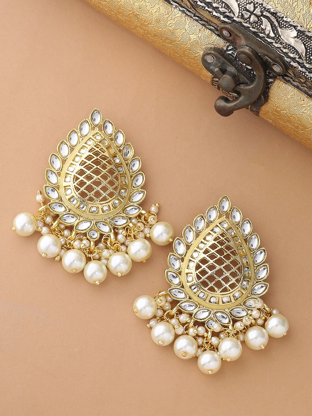 

Shoshaa Gold-Plated & Yellow Teardrop Shaped Drop Earrings