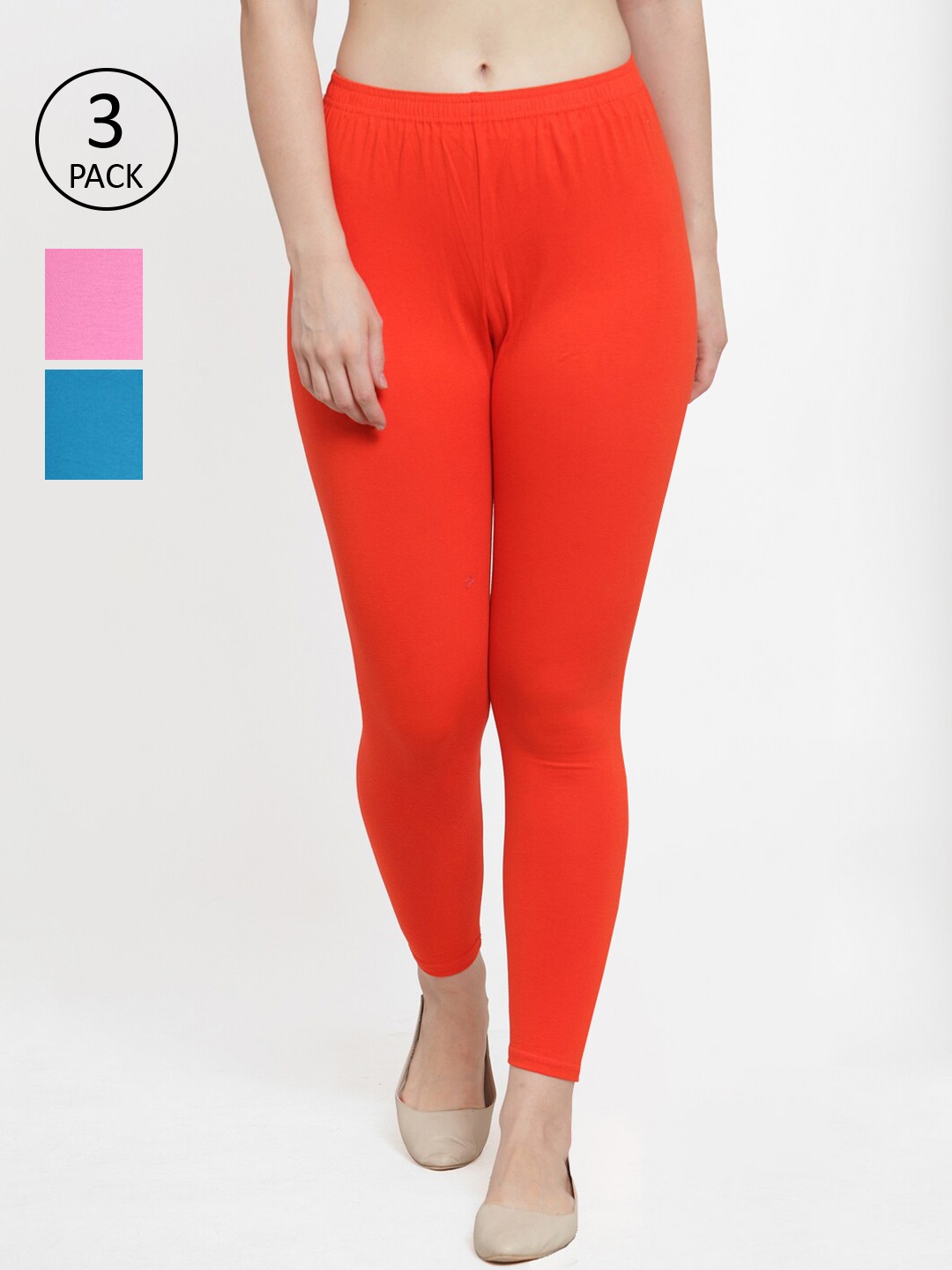 

GRACIT Women Pack Of 3 Solid Leggings, Orange