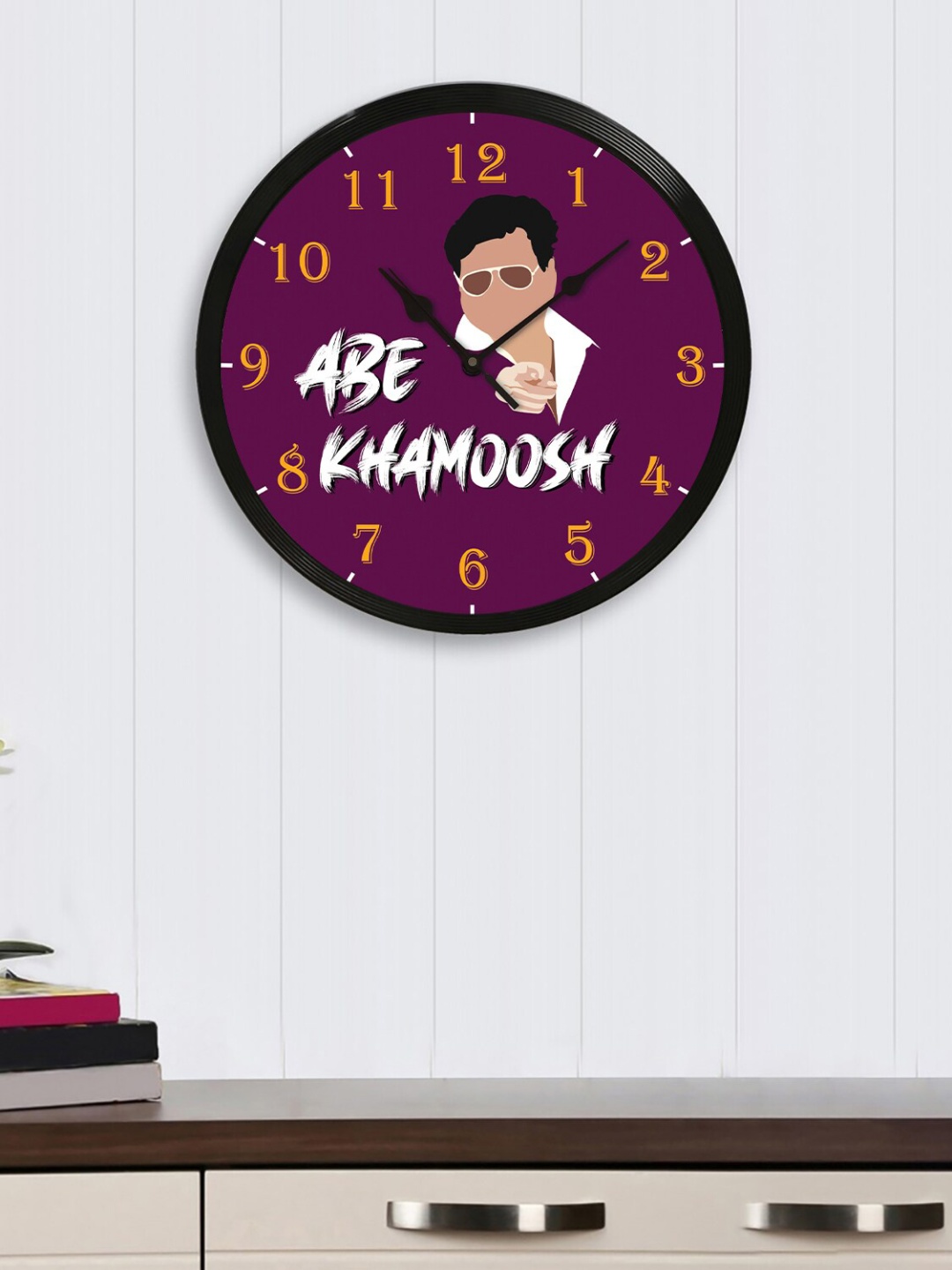 eCraftIndia Black Round Printed 31 cm Analogue Wall Clock