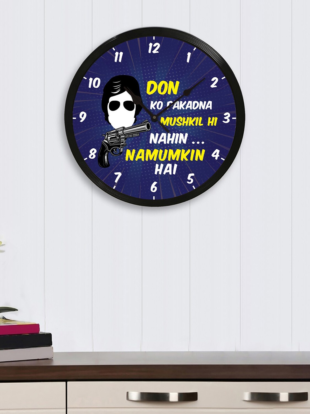 

eCraftIndia Black & Blue Round Printed 31cm Analogue Wall Clock