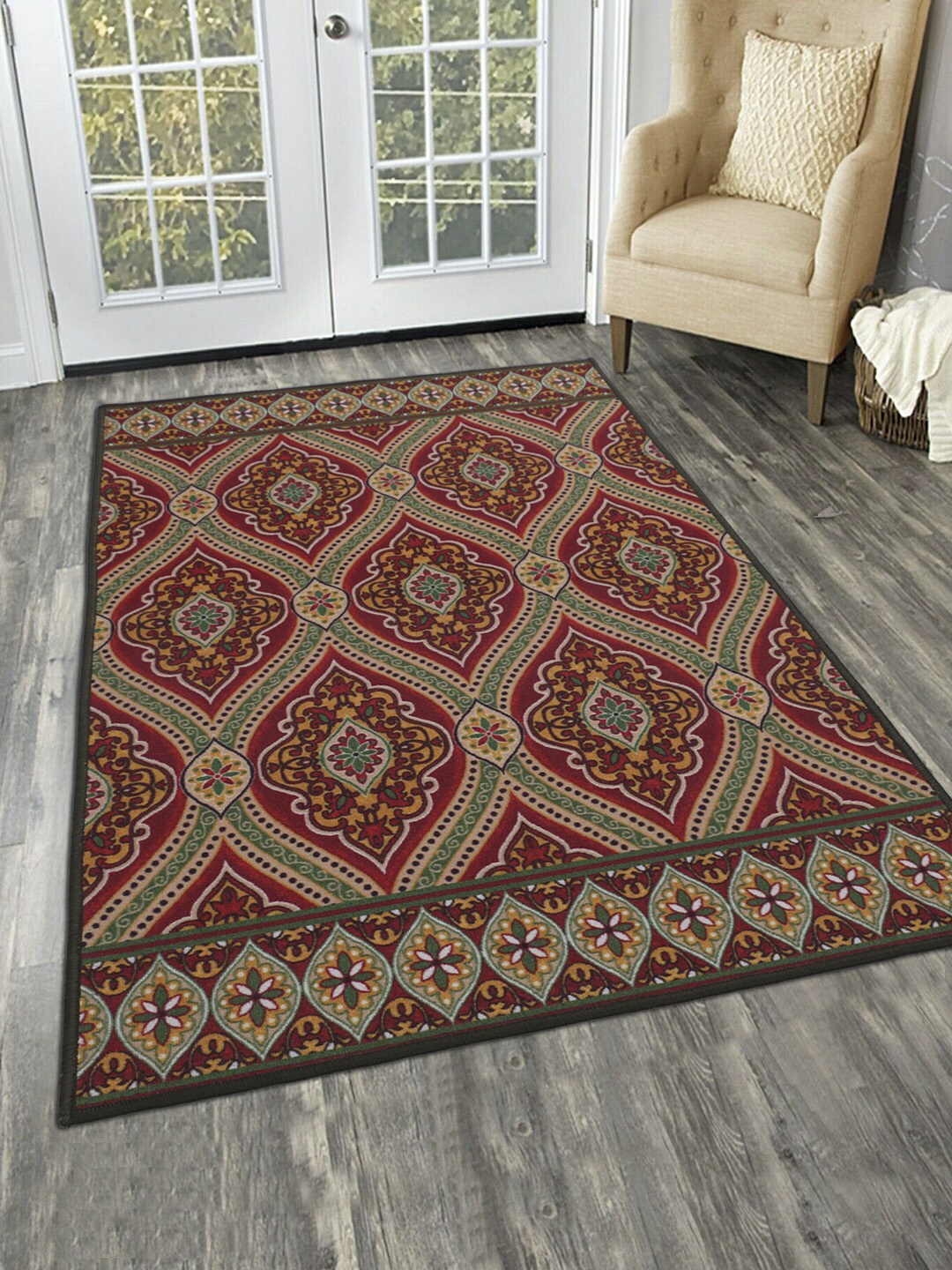 RUGSMITH Red & Green Printed Premium Antiskid Carpet
