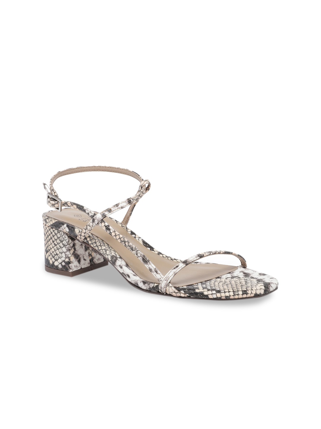 

Call It Spring Women Orange & Grey Snake Skin Textured Block Heels