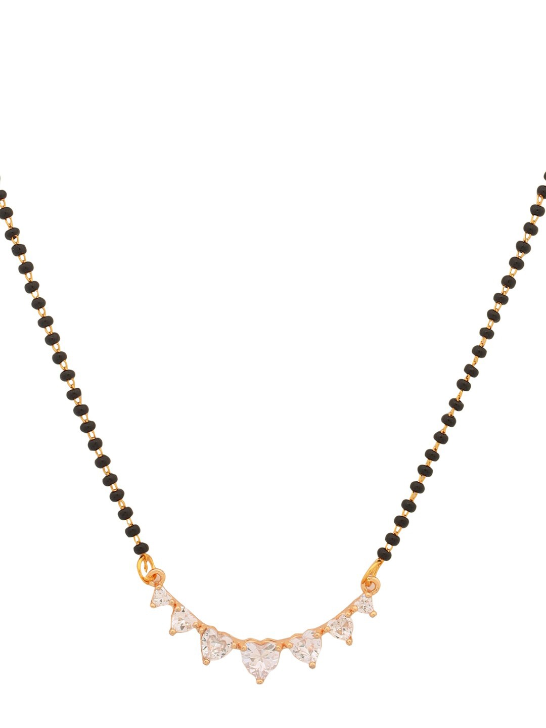 

Shoshaa Gold-Plated Black & White Beaded Stone-Studded Mangalsutra