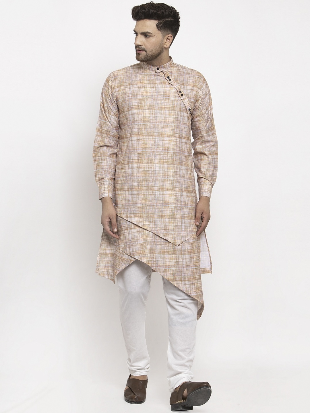

KLOTTHE Men Beige Printed A-Line Kurta