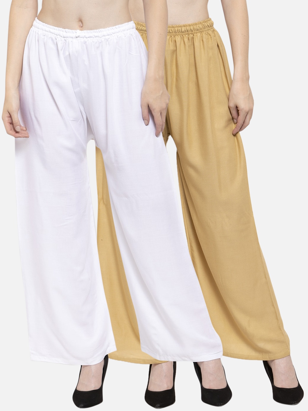 

Clora Creation Women Pack of 2 Solid Straight Palazzos, White