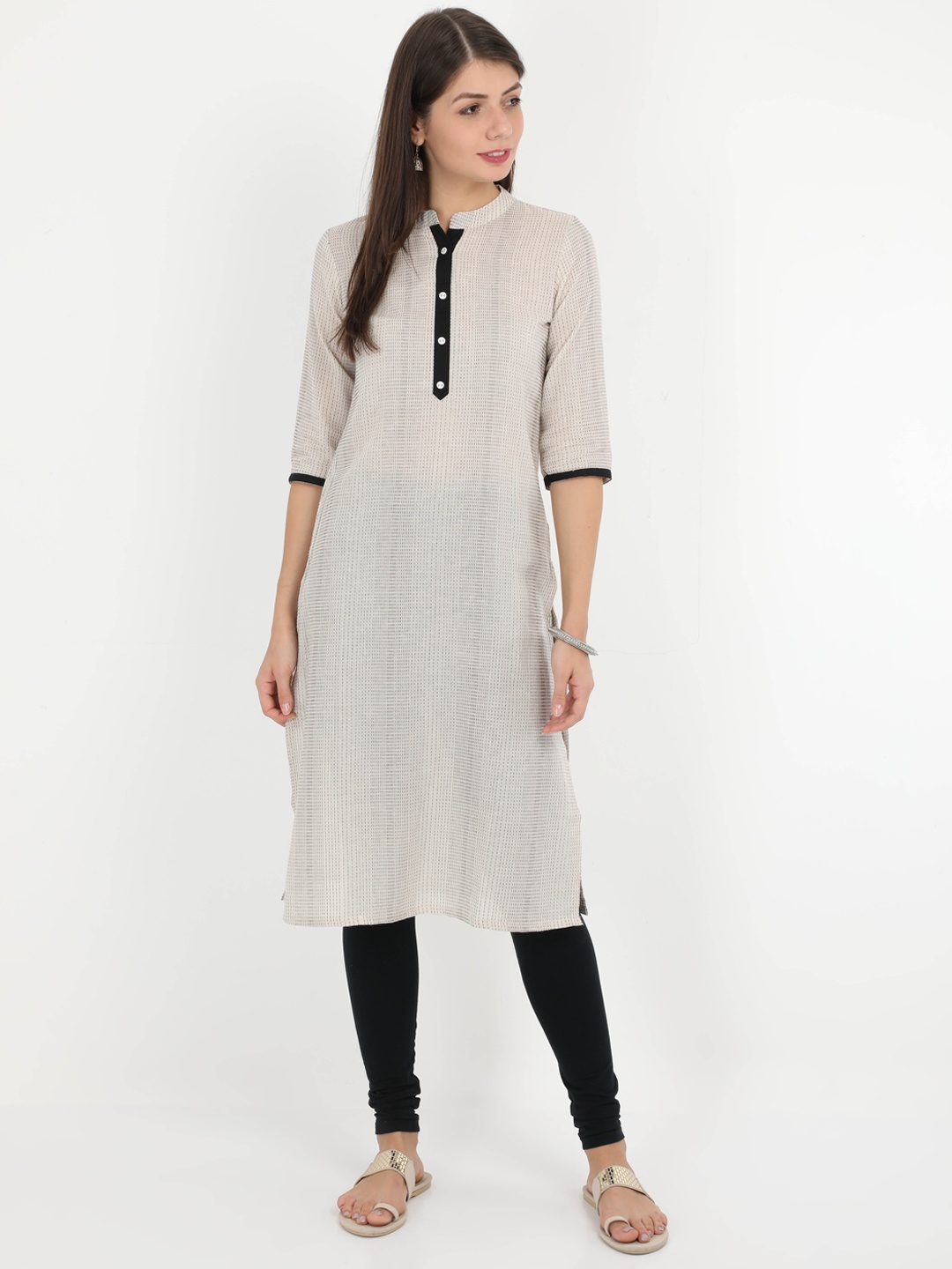 

Alena Women Cream-Coloured & Black Printed A-Line Kurta