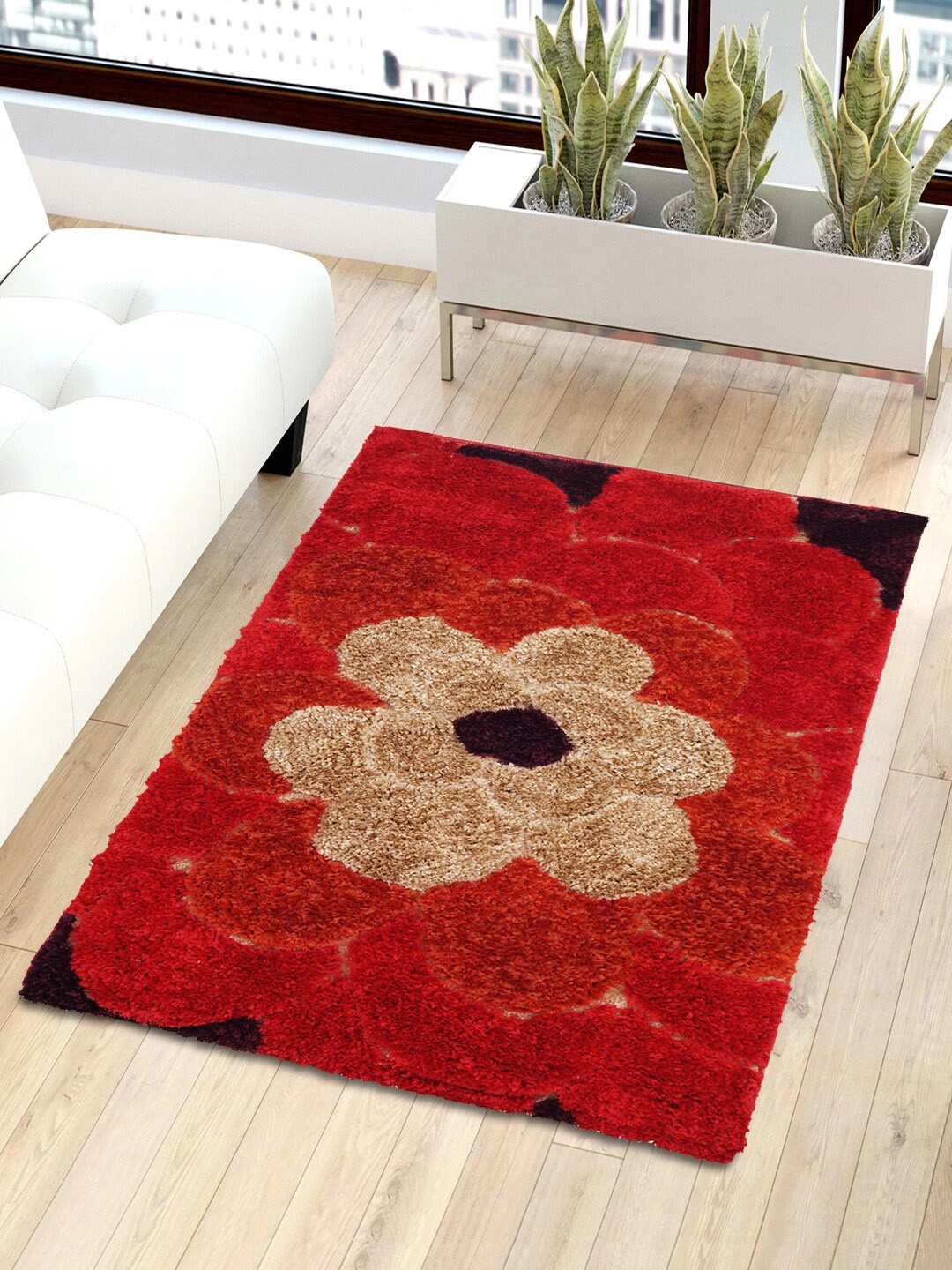 

Story@home Red & Beige Floral Shaggy Anti-Skid Fur Carpet