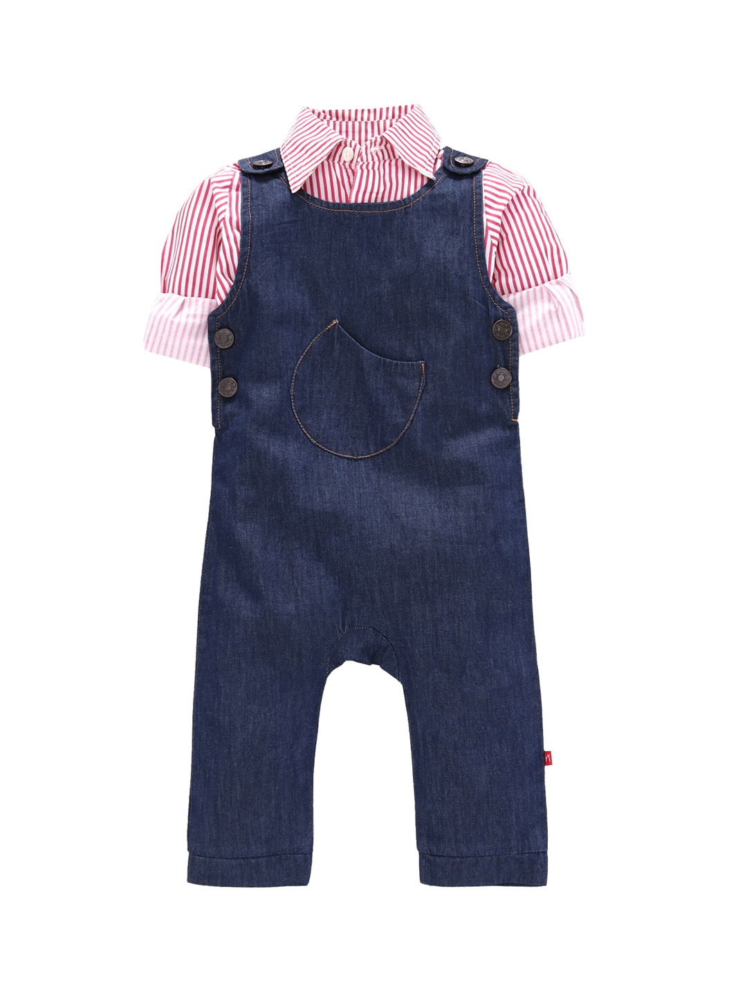 Nino Bambino Blue Solid Organic Cotton Dungarees With Shirt