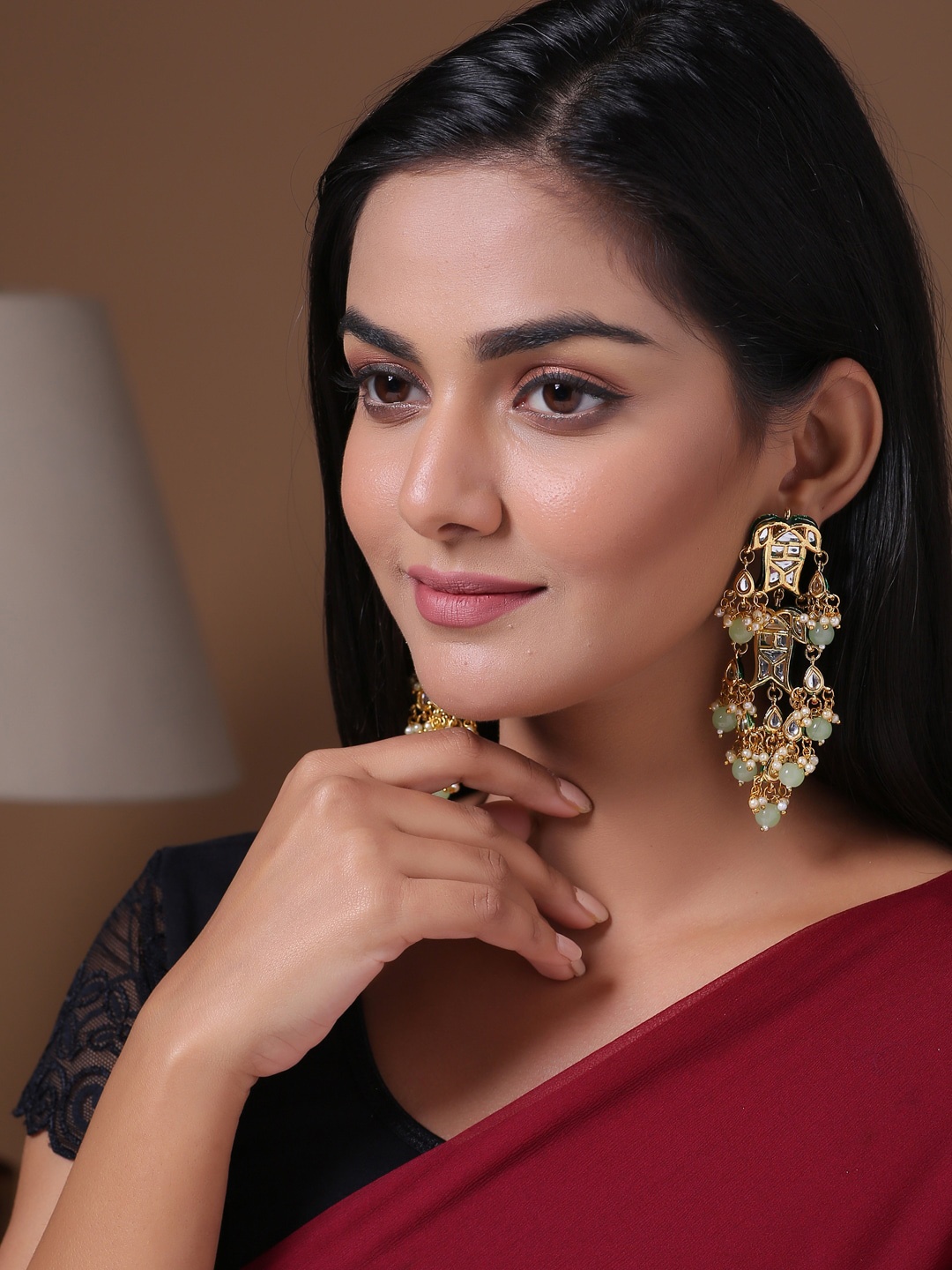 

Shoshaa Gold-Plated & Lime Green Geometric Drop Earrings