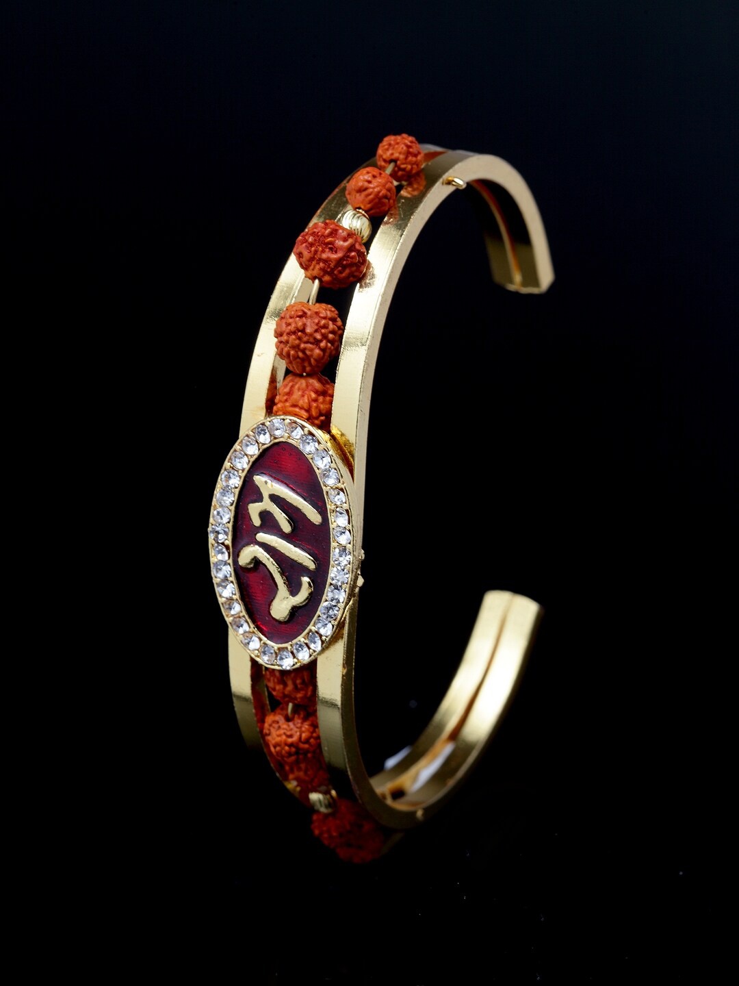 

PANASH Men Gold-Plated & Brown Rudraksh Beaded AD Studded Handcrafted Cuff Bracelet
