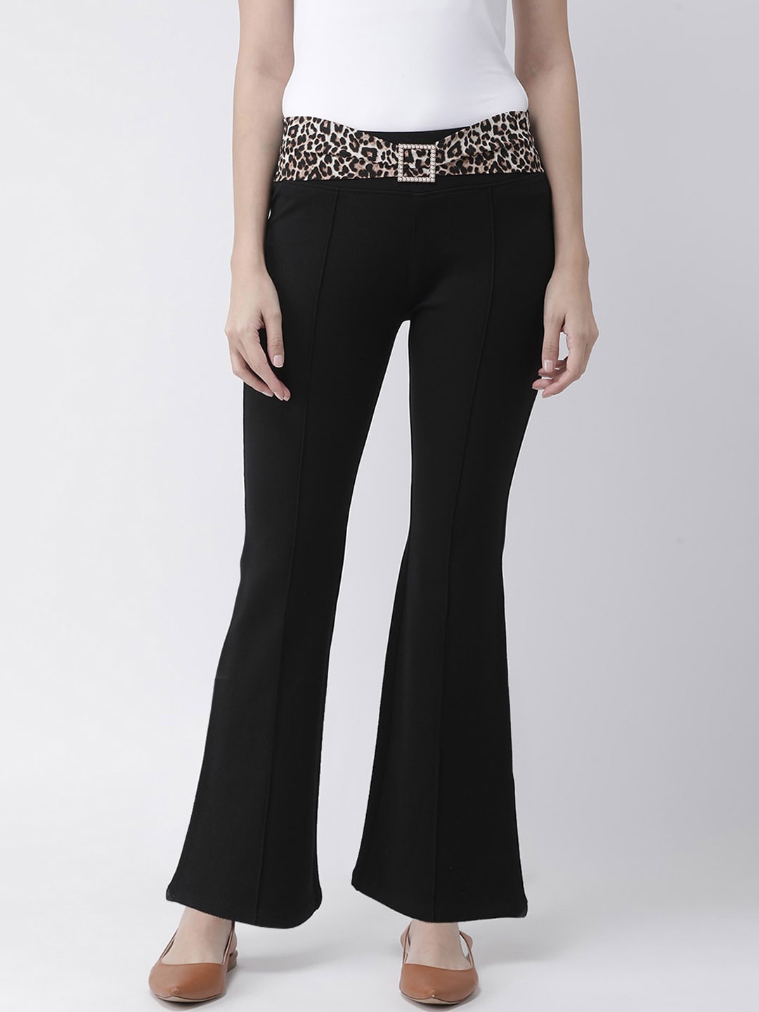 

KASSUALLY Women Black Flared Solid Bootcut Trousers