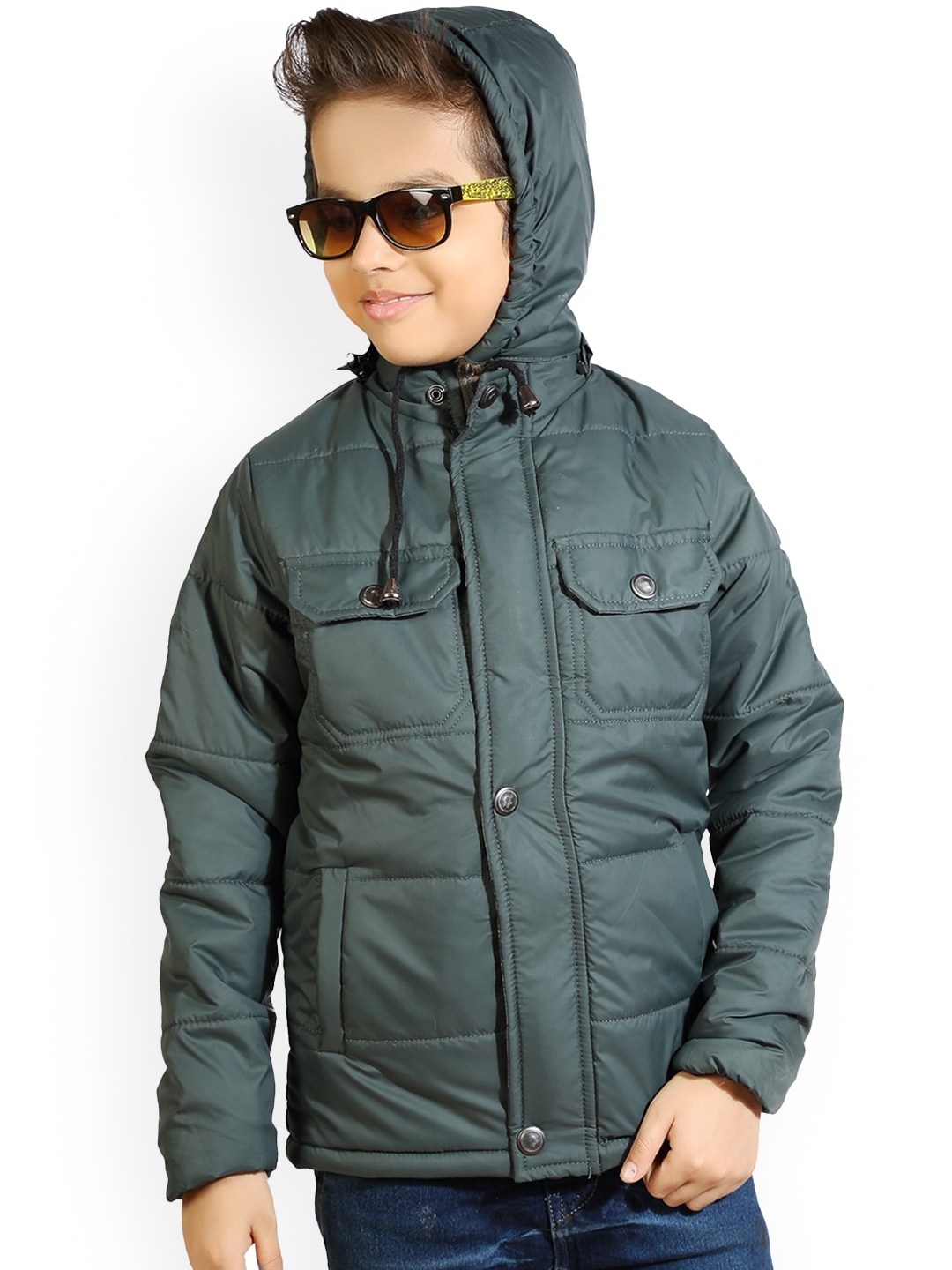 

AD & AV Boys Green Solid Padded Jacket