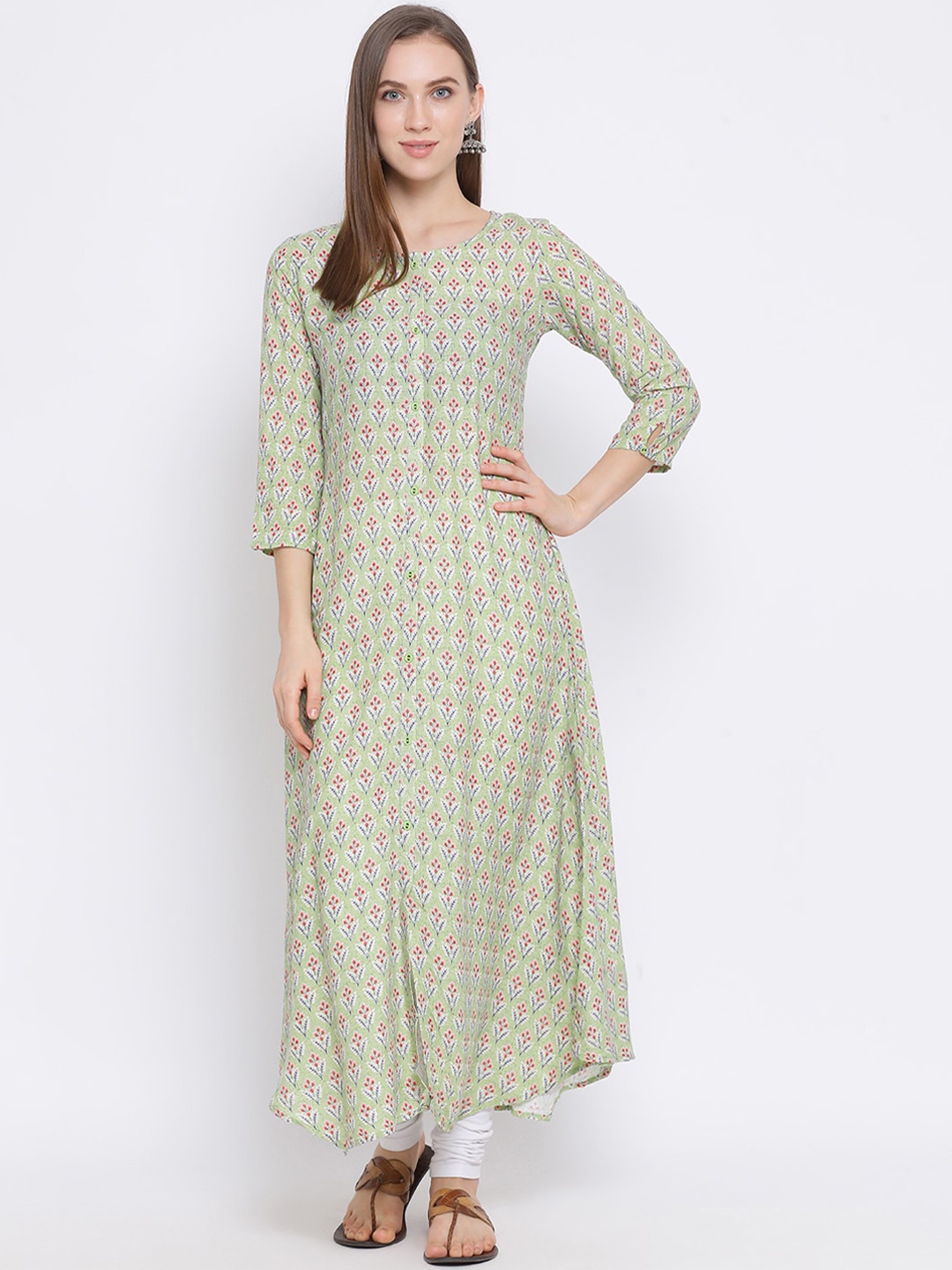 

Span Women Green Printed A-Line Kurta