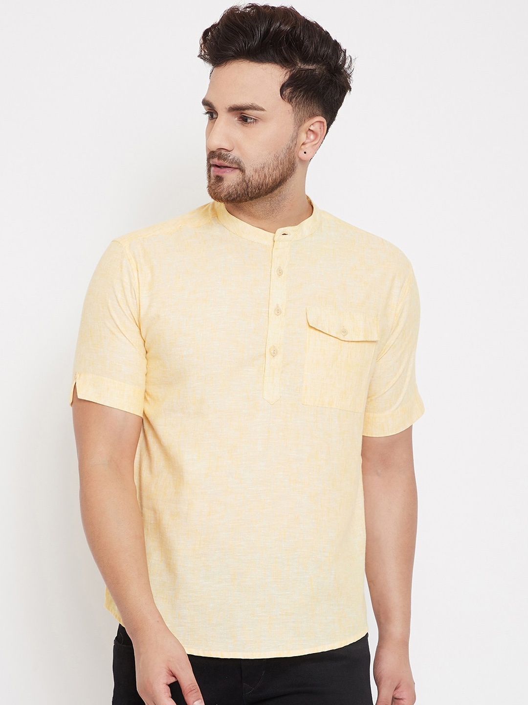even Men Yellow Solid Straight Kurta