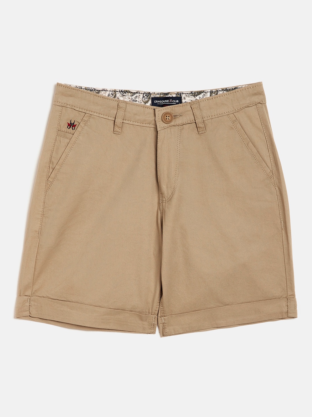 

Crimsoune Club Boys Beige Solid Slim Fit Regular Shorts