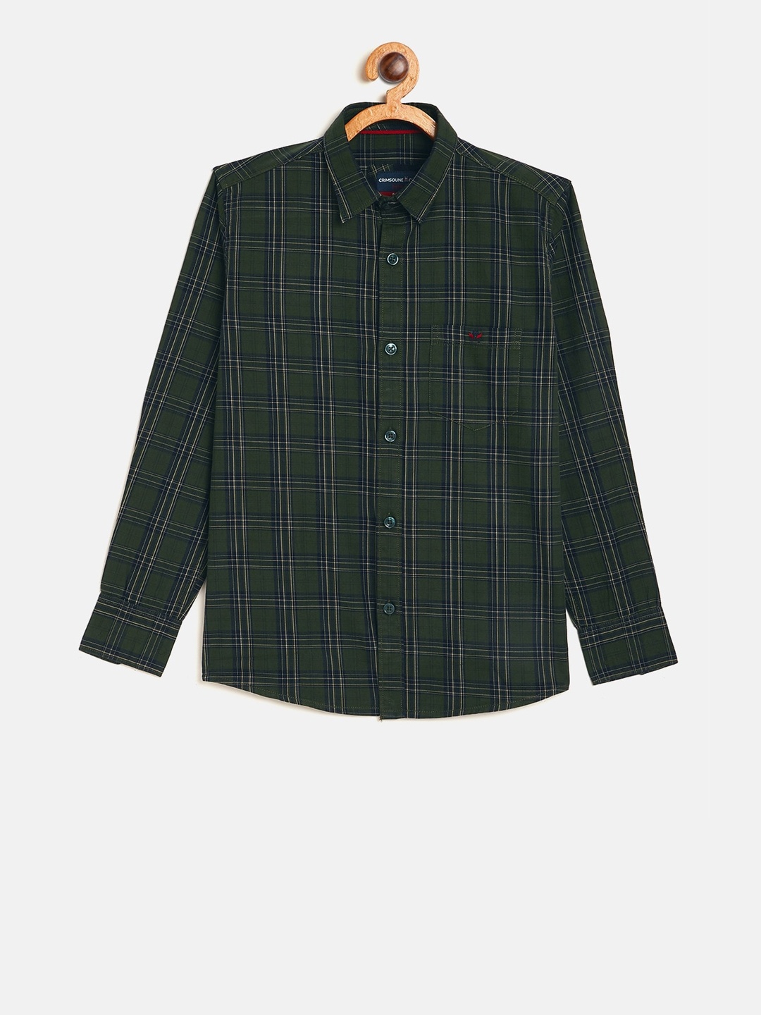

Crimsoune Club Boys Olive Green Slim Fit Checked Casual Shirt