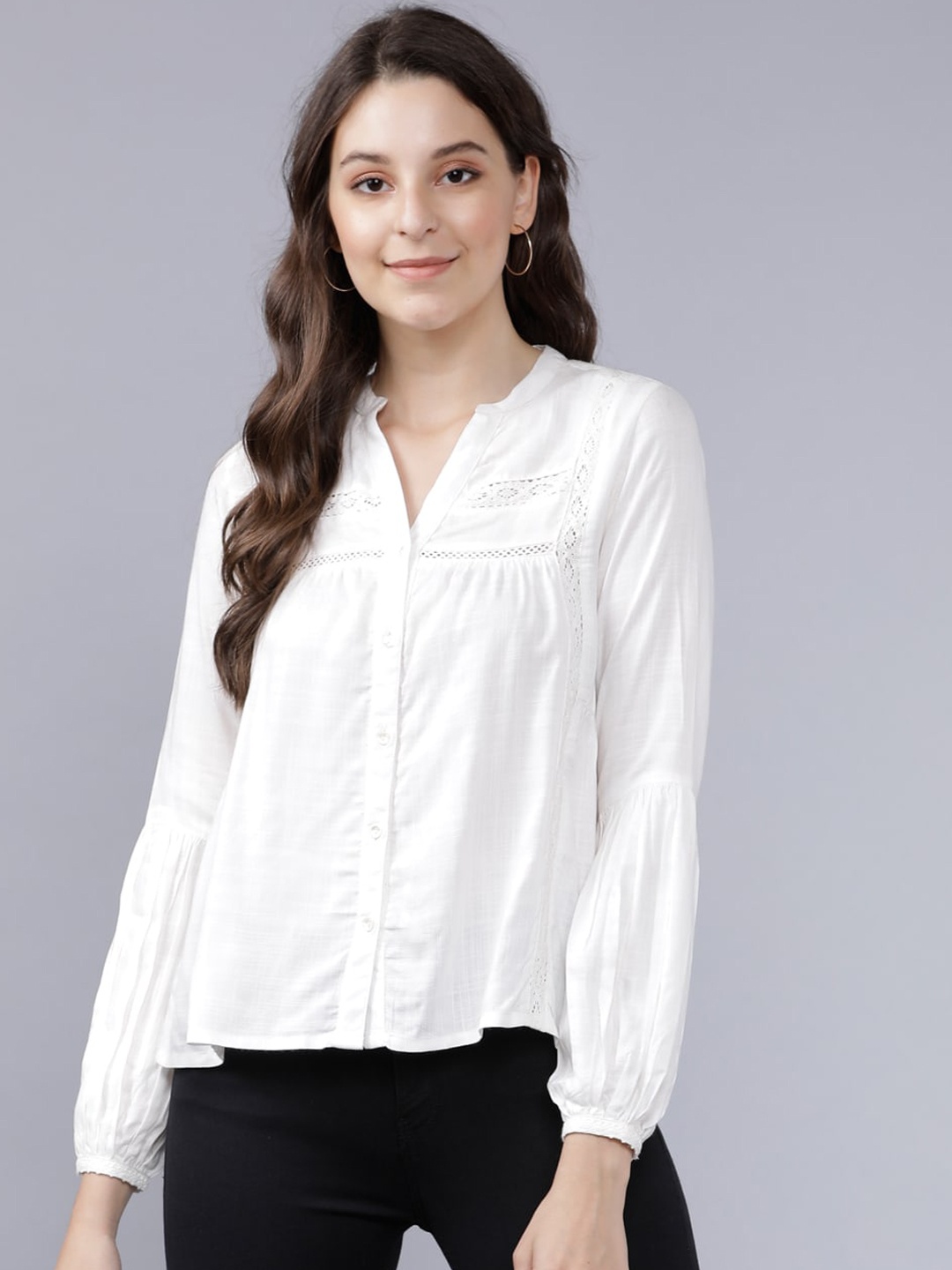 

Tokyo Talkies Women Off-White Solid Shirt Style Top