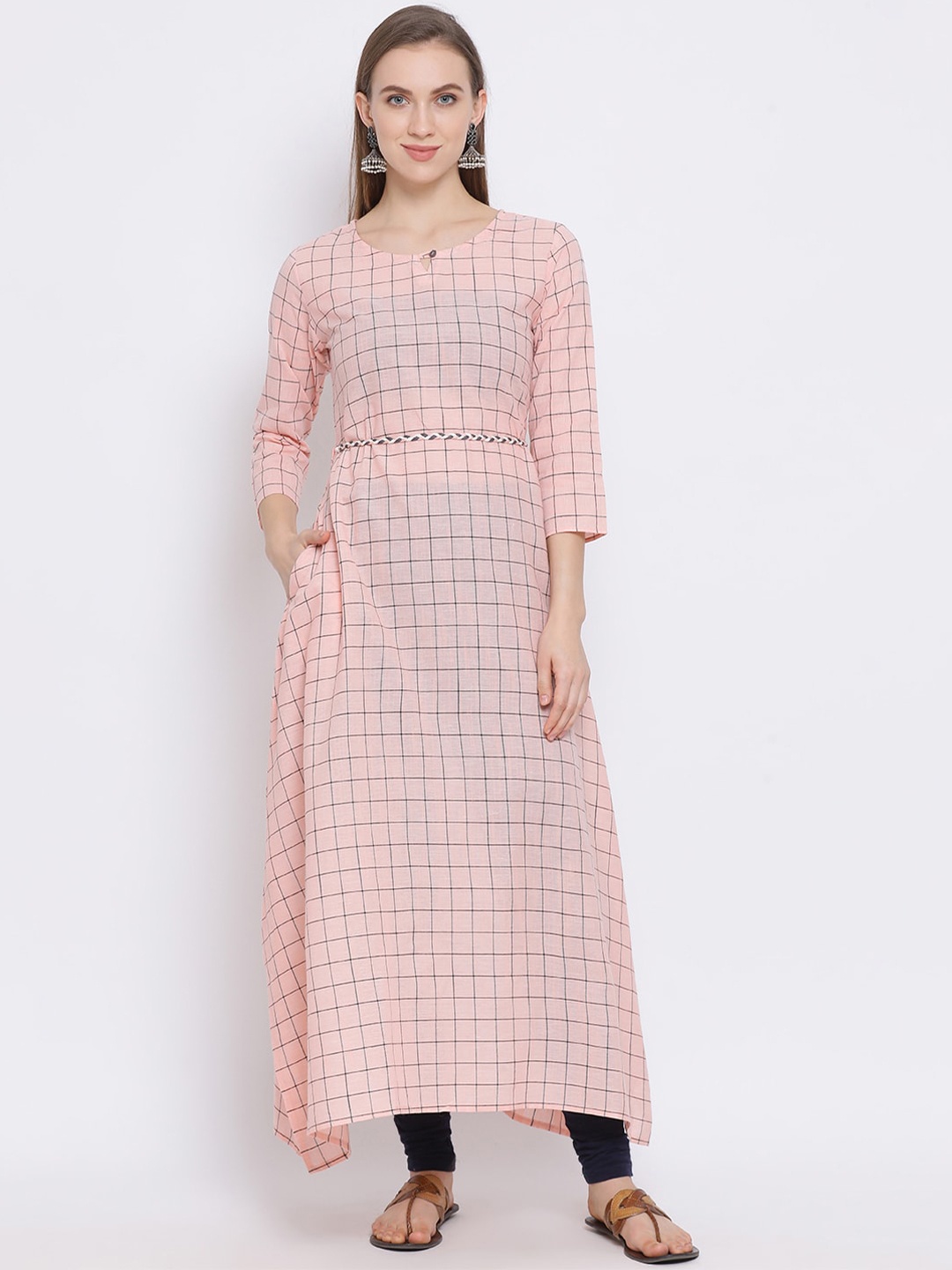 

Span Women Pink & Black Checked A-Line Kurta