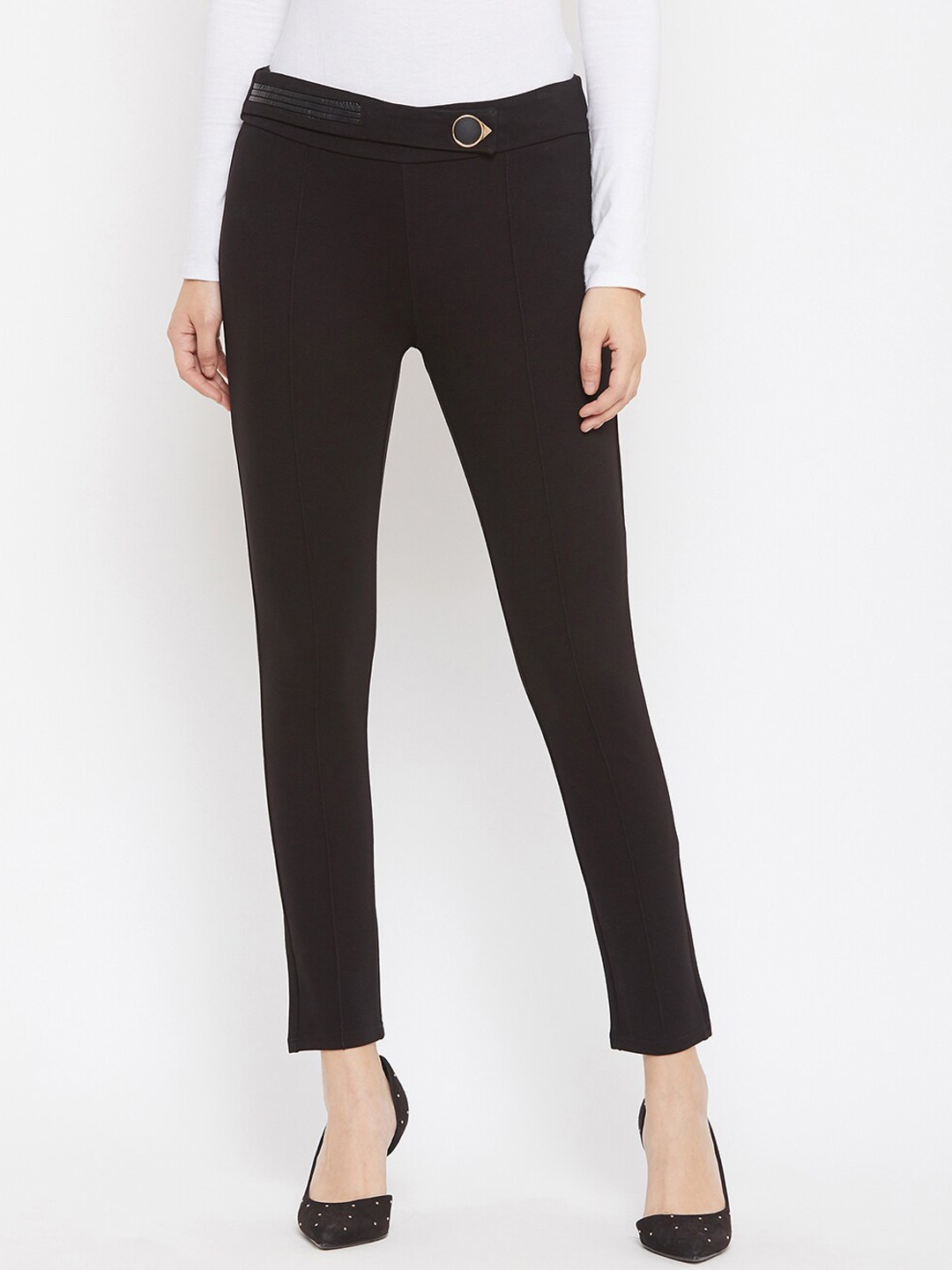 

Crimsoune Club Women Black Slim Fit Solid Regular Trousers