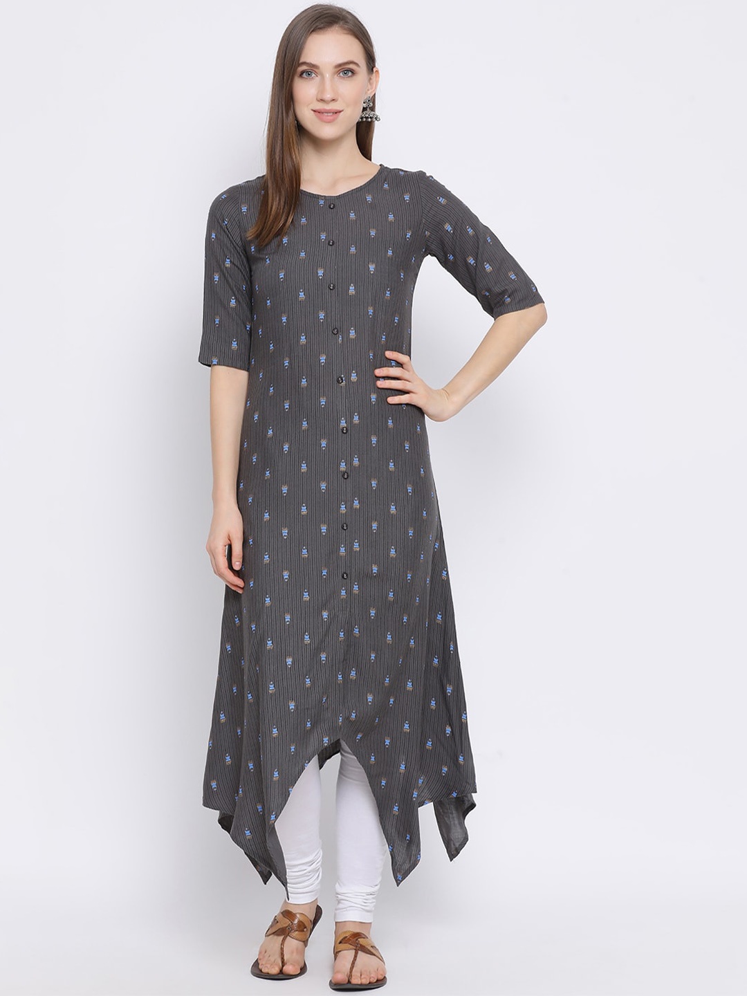 

Span Women Grey Printed A-Line Kurta
