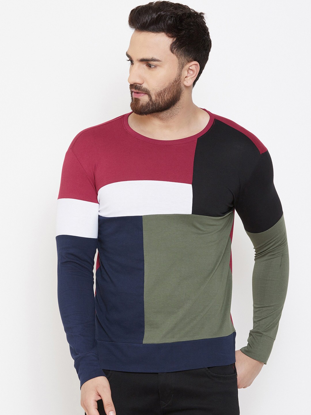 

GESPO Men Multicoloured Colourblocked Round Neck T-shirt, Multi