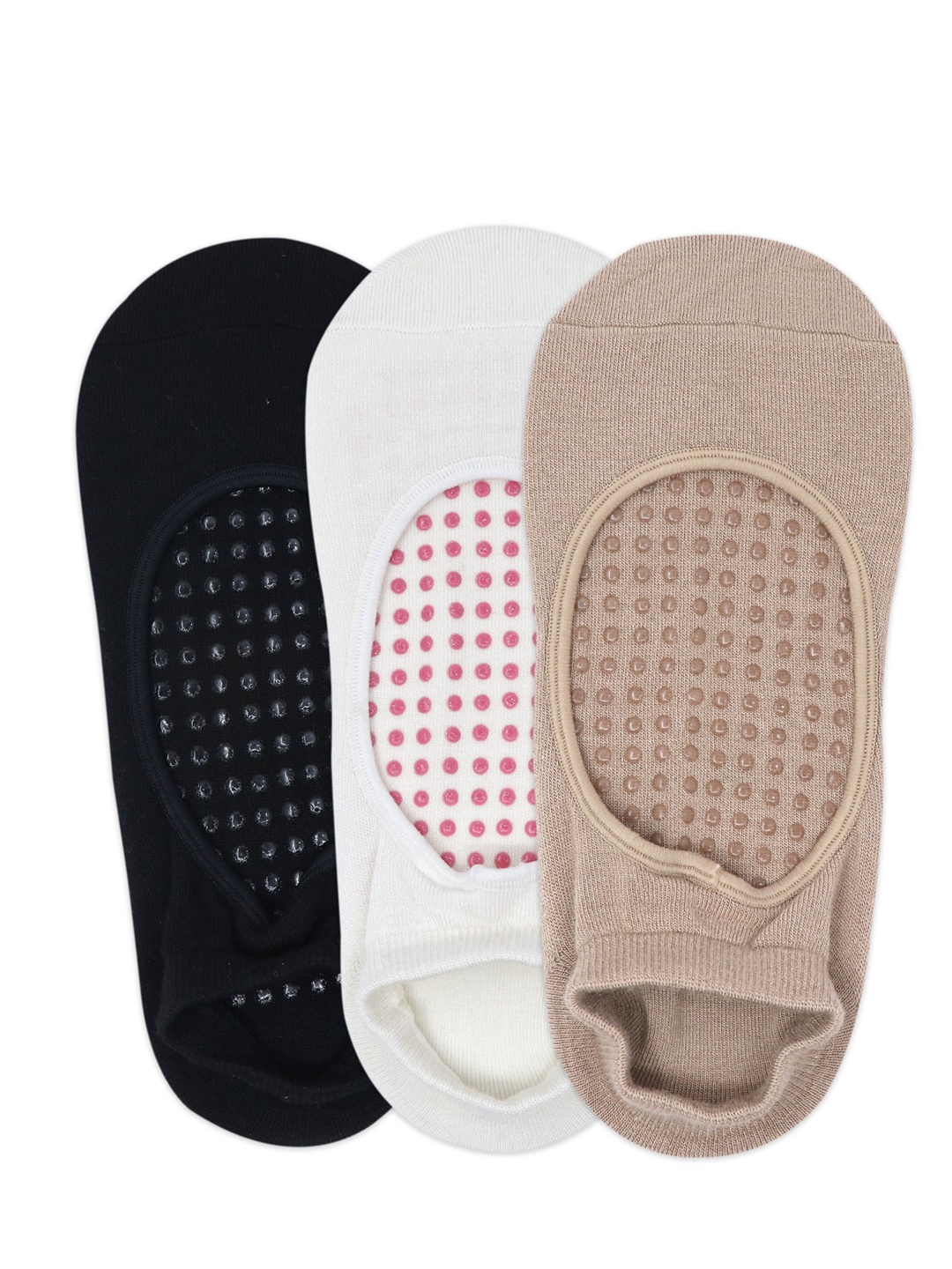 Balenzia Pack Of 3 Solid Anti Bacterial Anti-Skid Ankle-Length Yoga Socks, Black