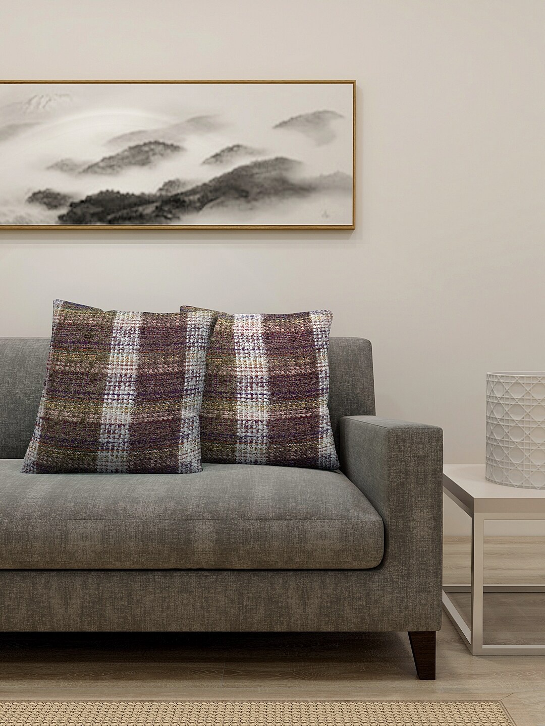 

KLOTTHE Olive Green & White Set of 2 Checked Square Cushion Covers