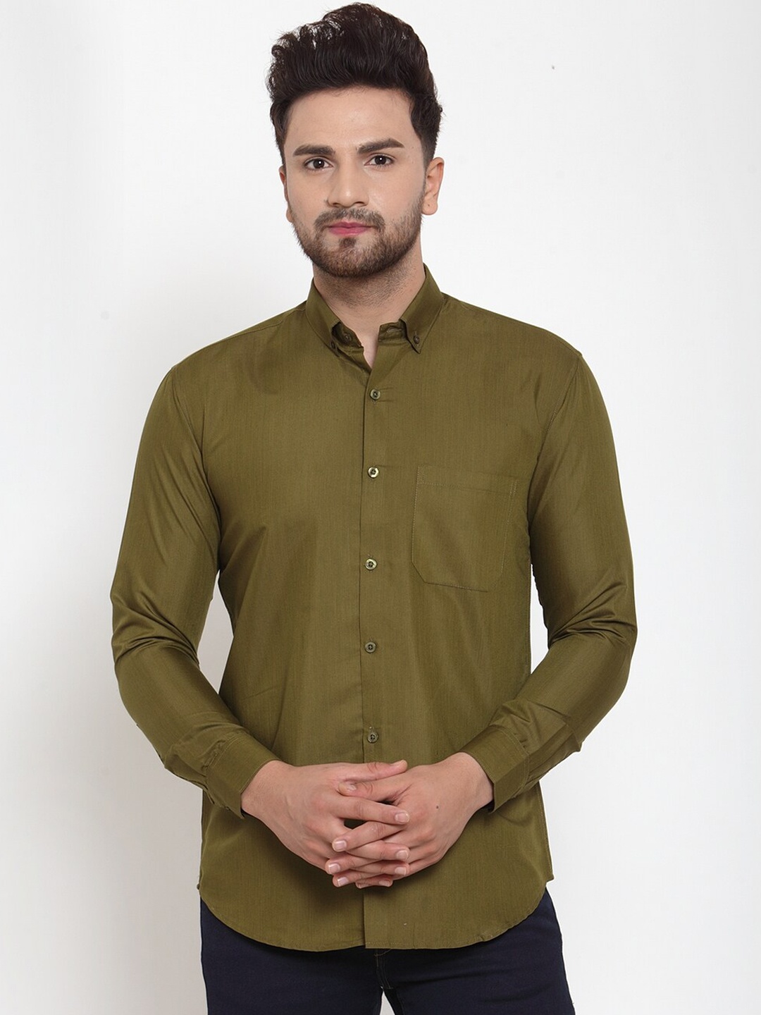 

JAINISH Men Olive Green Classic Regular Fit Solid Casual Shirt
