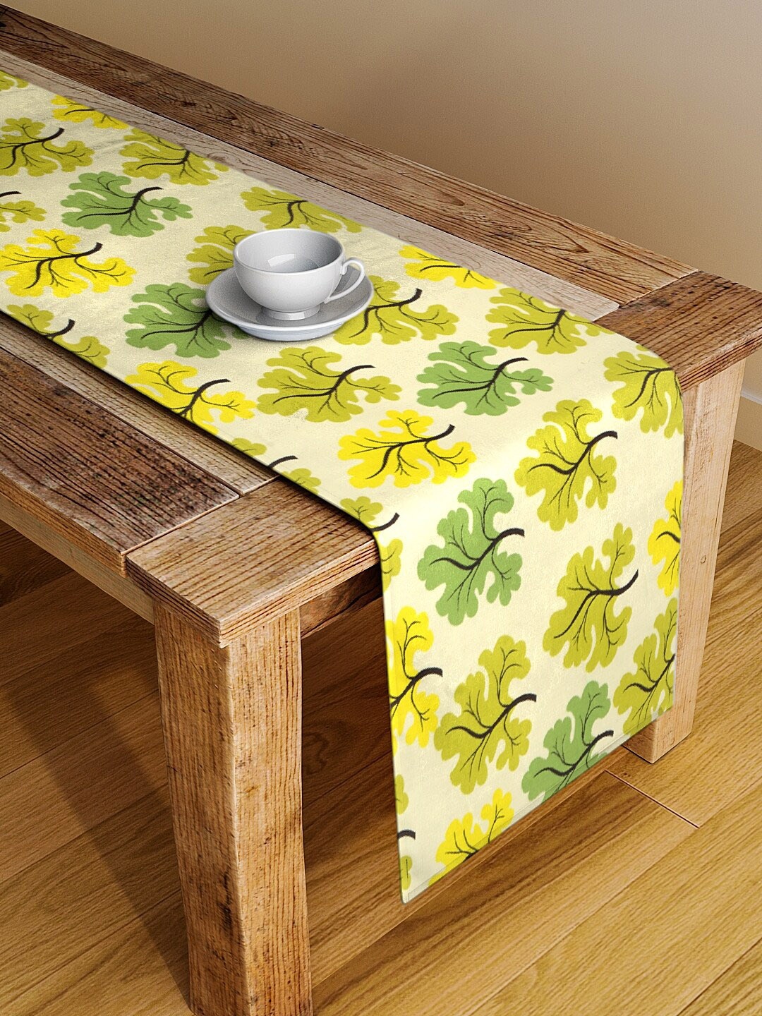 

Alina decor Off-White & Green Floral Digital Printed Table Runner