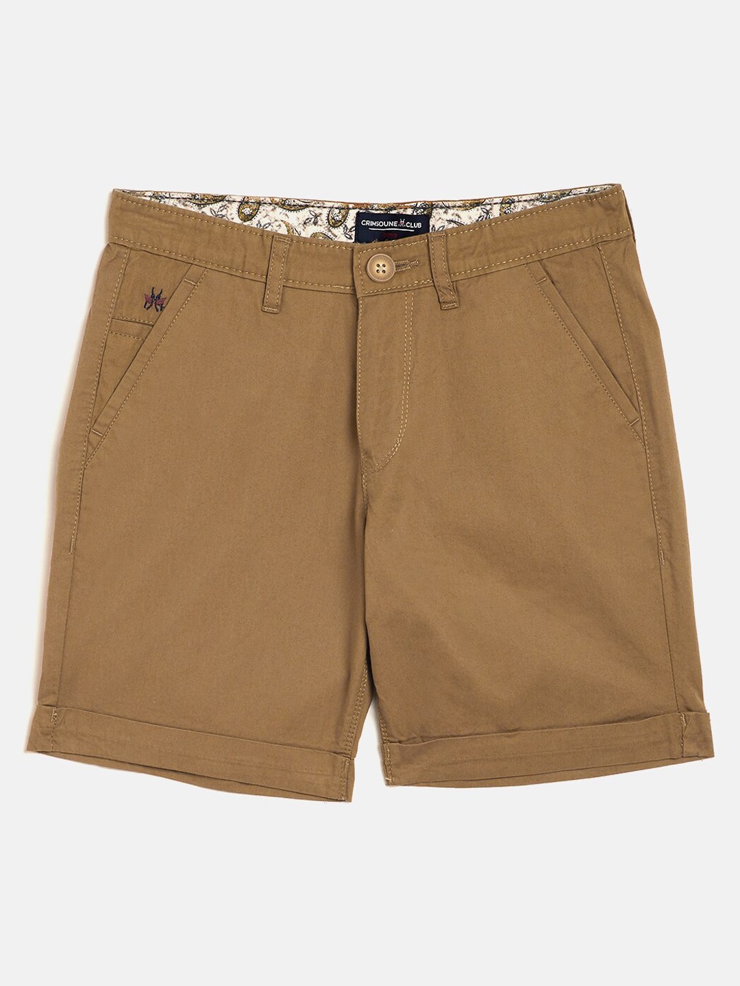 

Crimsoune Club Boys Khaki Brown Solid Slim Fit Regular Shorts