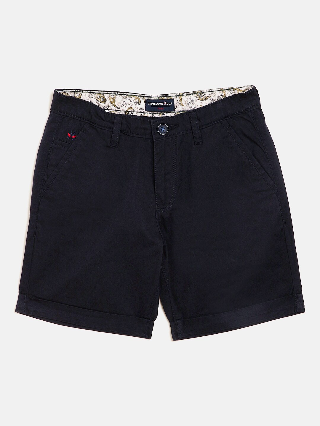 

Crimsoune Club Boys Navy Blue Solid Slim Fit Regular Shorts