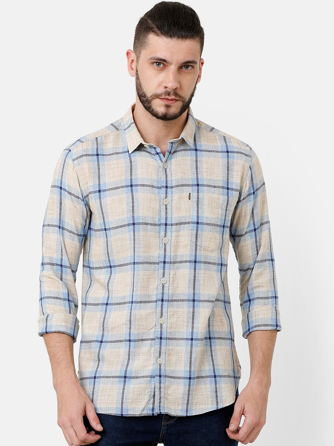 

Voi Jeans Men Off-White & Blue Slim Fit Checked Casual Shirt
