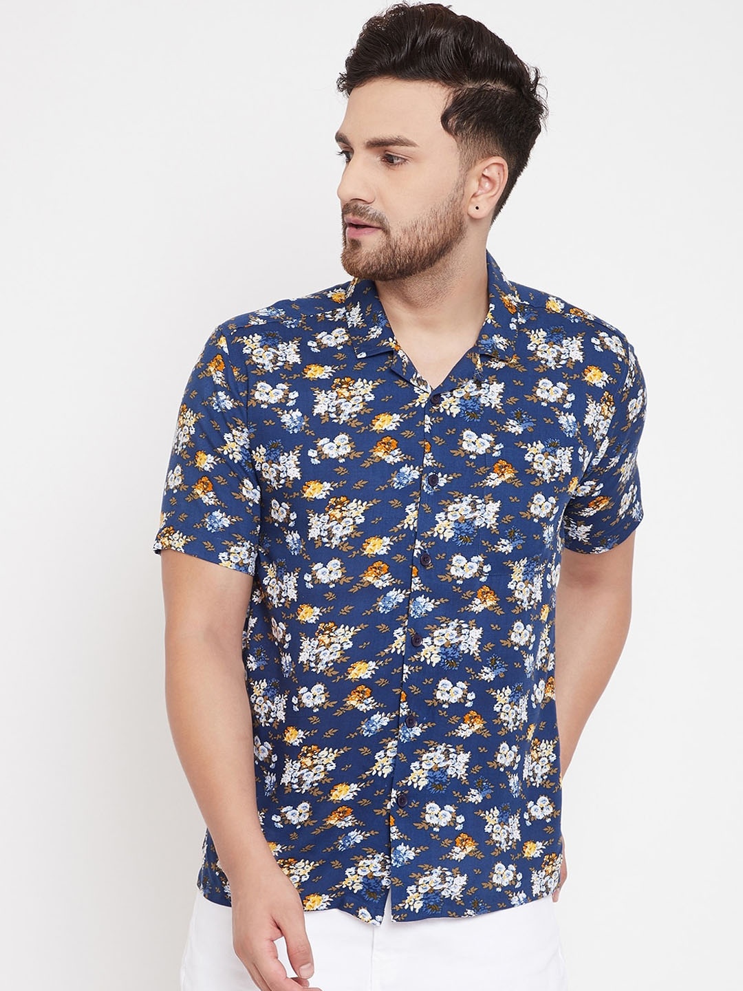 

even Men Blue Slim Fit Floral Printed Casual Shirt